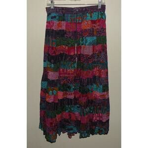 Vtg Silver Stream Women's Patchwork Hippie Gypsy Flare Maxi Crinkle Skirt 1 Size
